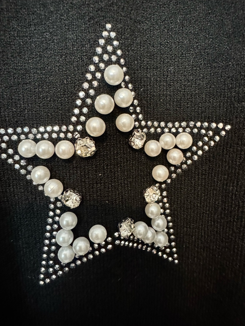 Ember Black Pearl Rhinestone Star Sweater L V-Neck Embellished Y2K Glam - Picture 2 of 8